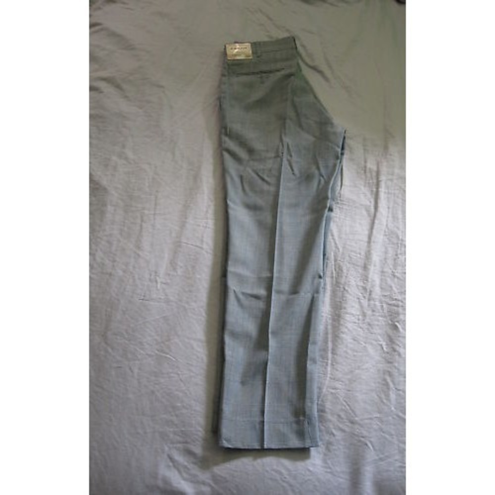 Mens 60s-70s Classic Vintage Farah Blue Glen Plaid 28x27 Thins Slim Dress Pants